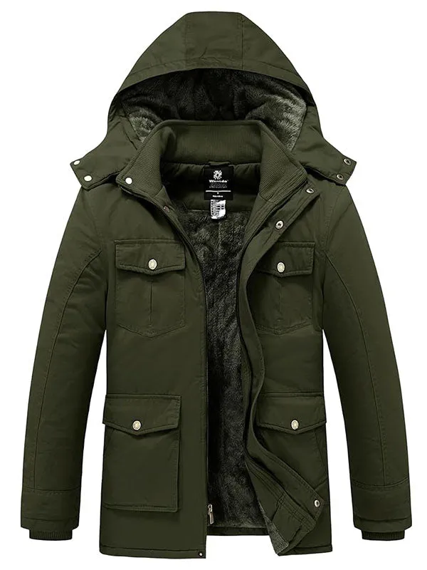 Men's Winter Coat Thicken Military Cotton Jacket Warm Fleece Parka Jacket with Removable Hood