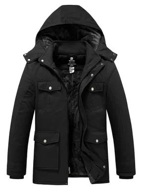 Men's Winter Coat Thicken Military Cotton Jacket Warm Fleece Parka Jacket with Removable Hood