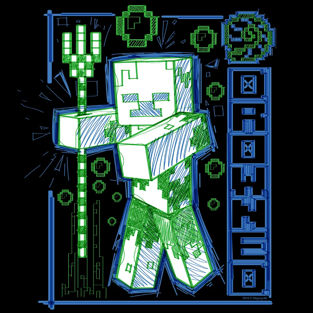 Minecraft Acid Sketch Drowned Fleece Crewneck Sweatshirt