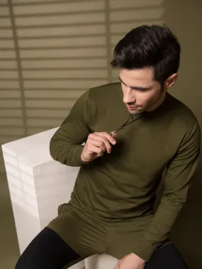 Olive Green Cut & Sew Terry Round Neck Sweatshirt