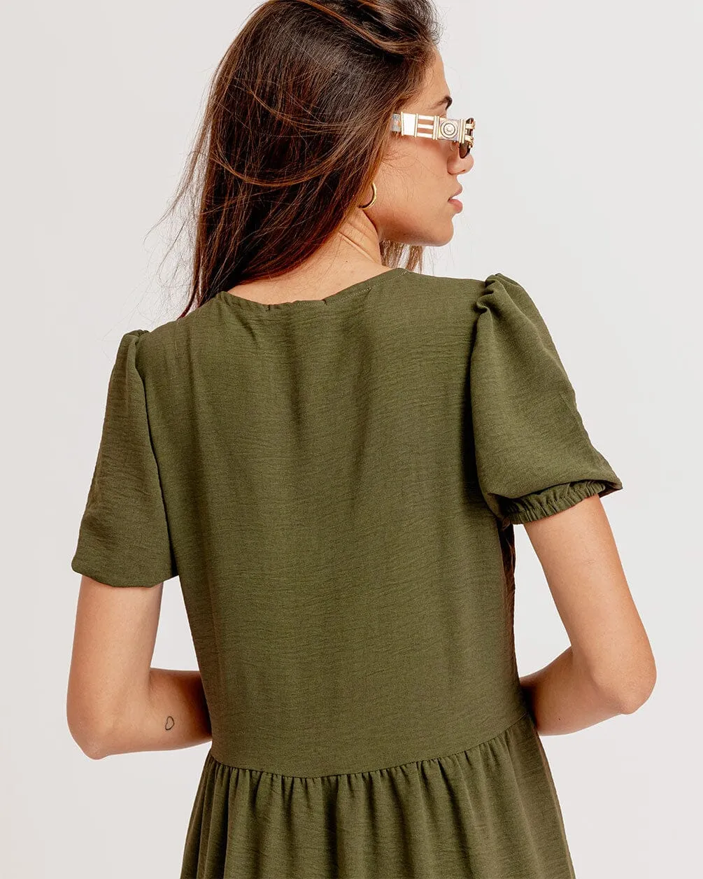 Olive Green Ruffled Midi Dress