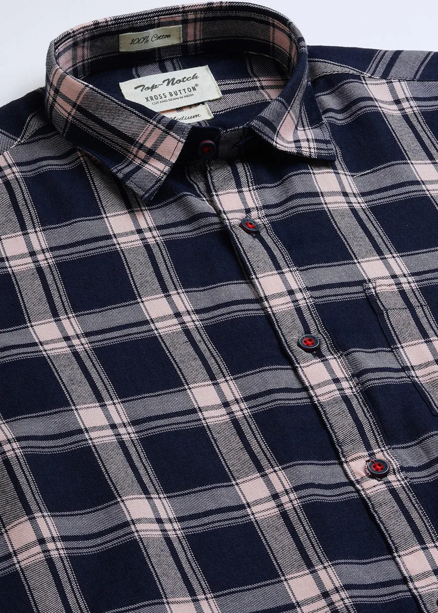 Plaid Check Mens Navy Shirt