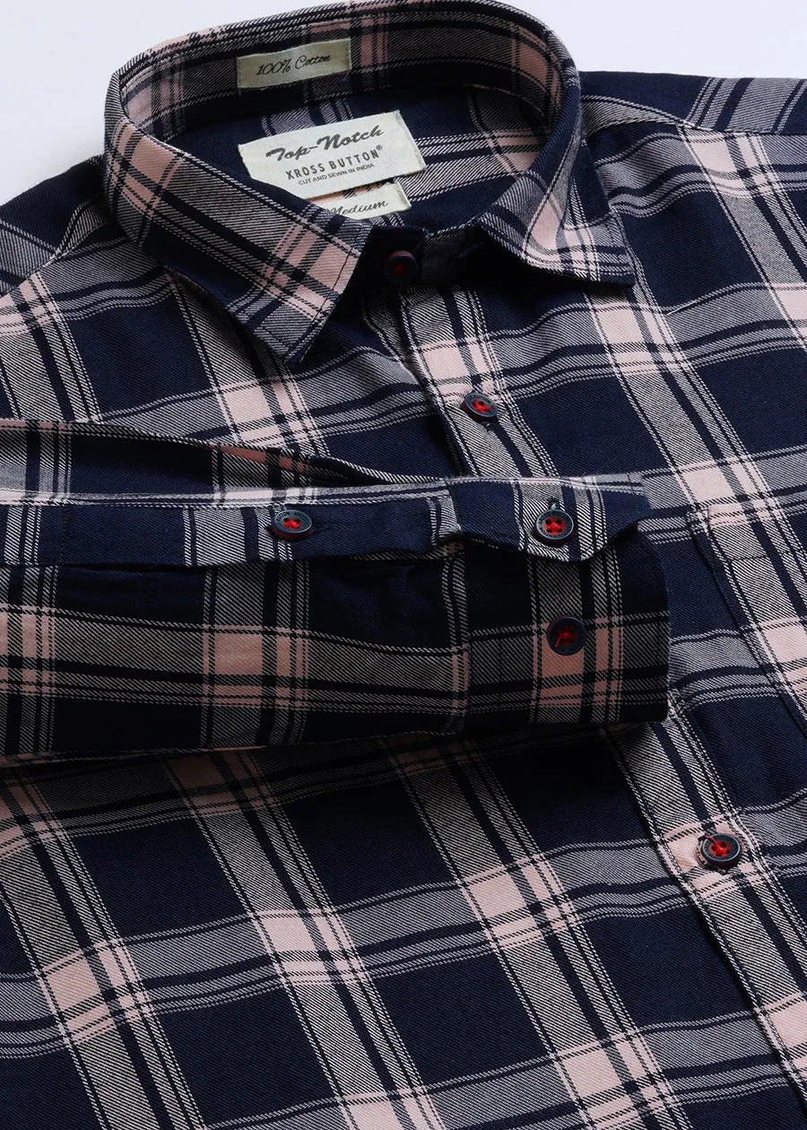 Plaid Check Mens Navy Shirt