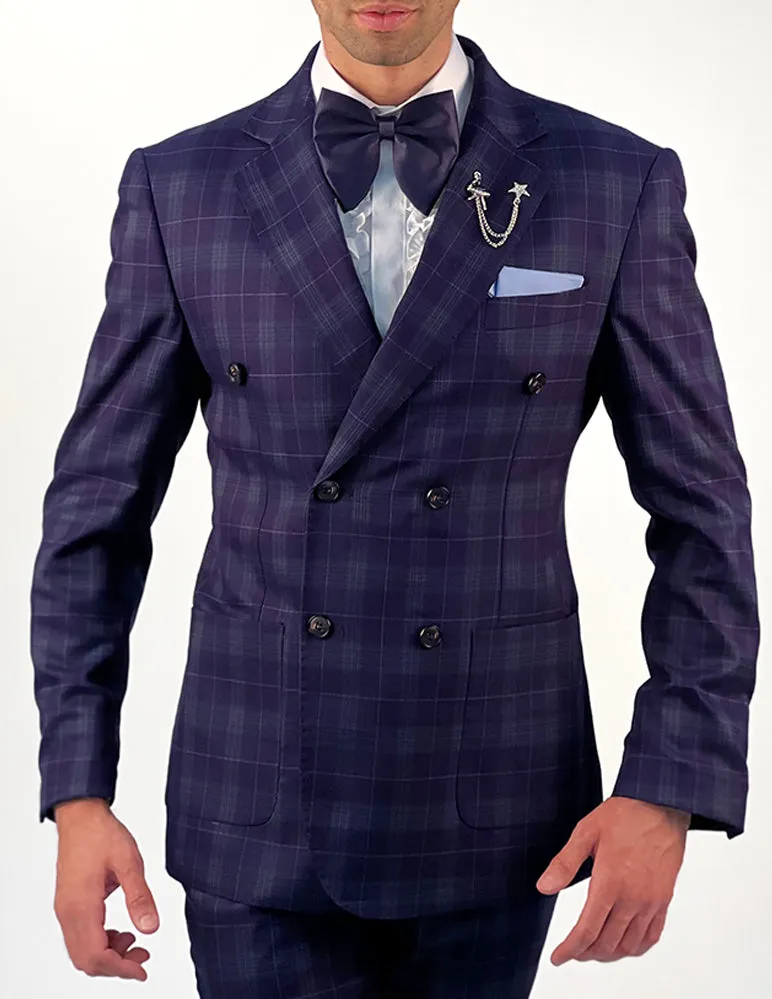 Plaid Suit Mens, Checker #5 Navy.blue