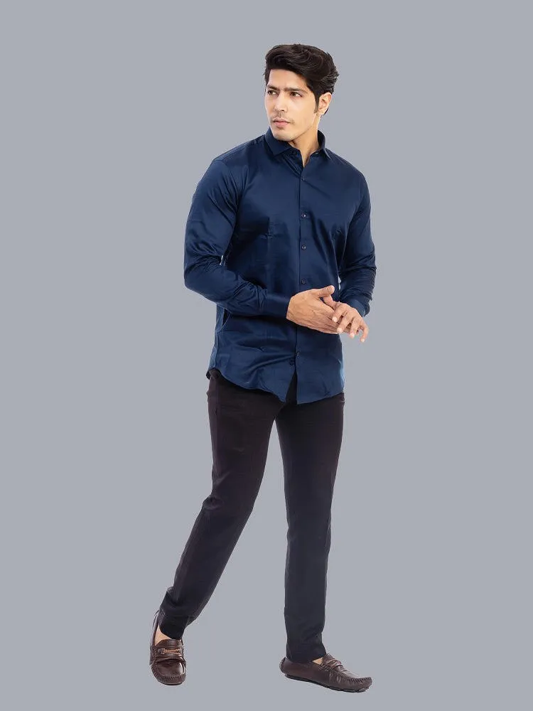 Plain Shirts For Men - Navy Solid Giza Cotton Shirts