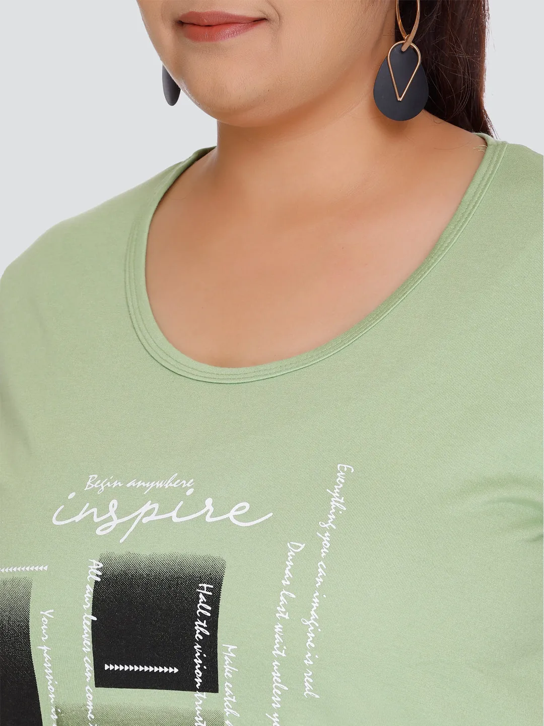 Plus Size Long T-shirt For Women - Half Sleeve - Green