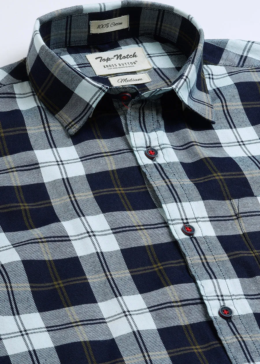 Quad Check Mens Navy Shirt