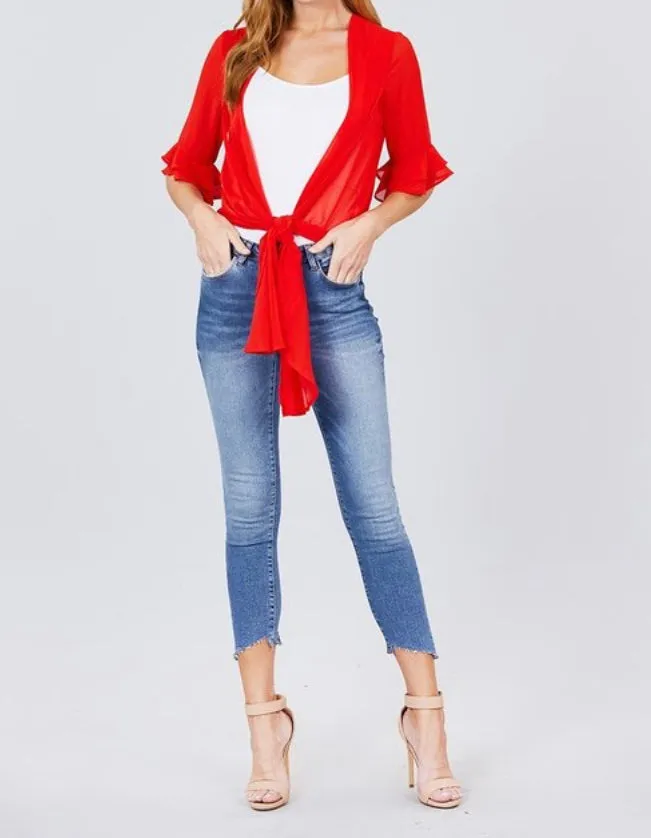 RED WRAPAROUND LONG SLEEVE KIMONO