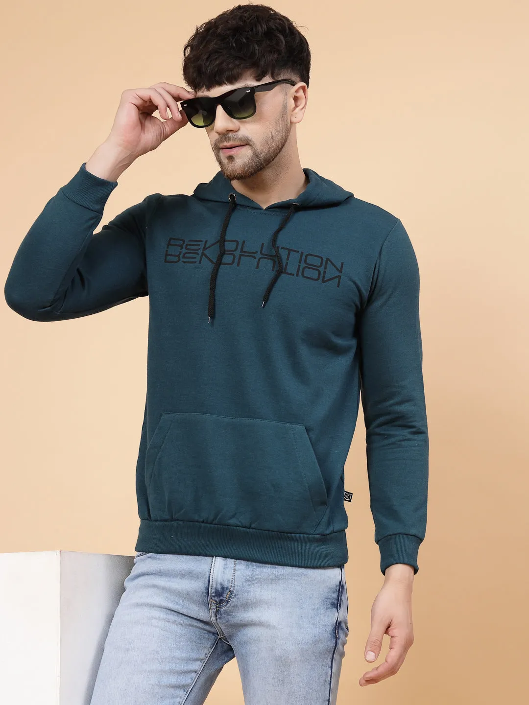 Revolutions Printed Hooded Neck Fleece Sweatshirt