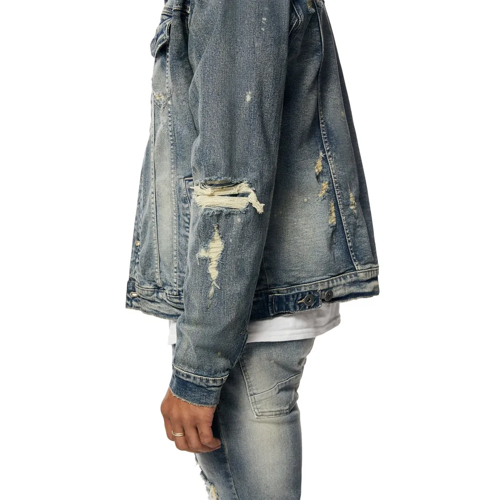 Rip And Repaired Color Jean Jacket - Blue Opal