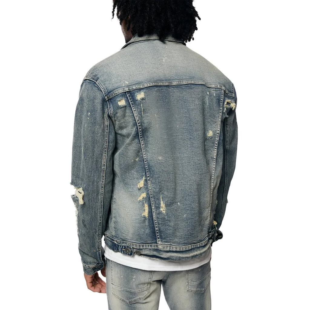 Rip And Repaired Color Jean Jacket - Blue Opal