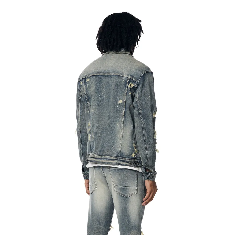 Rip And Repaired Color Jean Jacket - Blue Opal