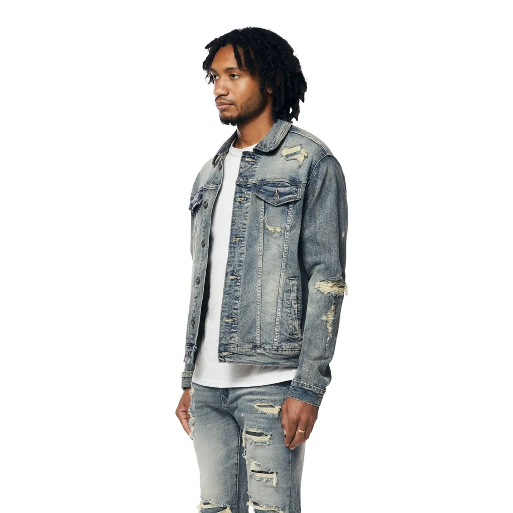 Rip And Repaired Color Jean Jacket - Blue Opal