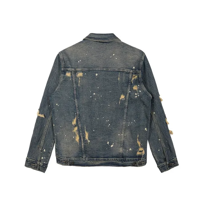 Rip And Repaired Color Jean Jacket - Blue Opal