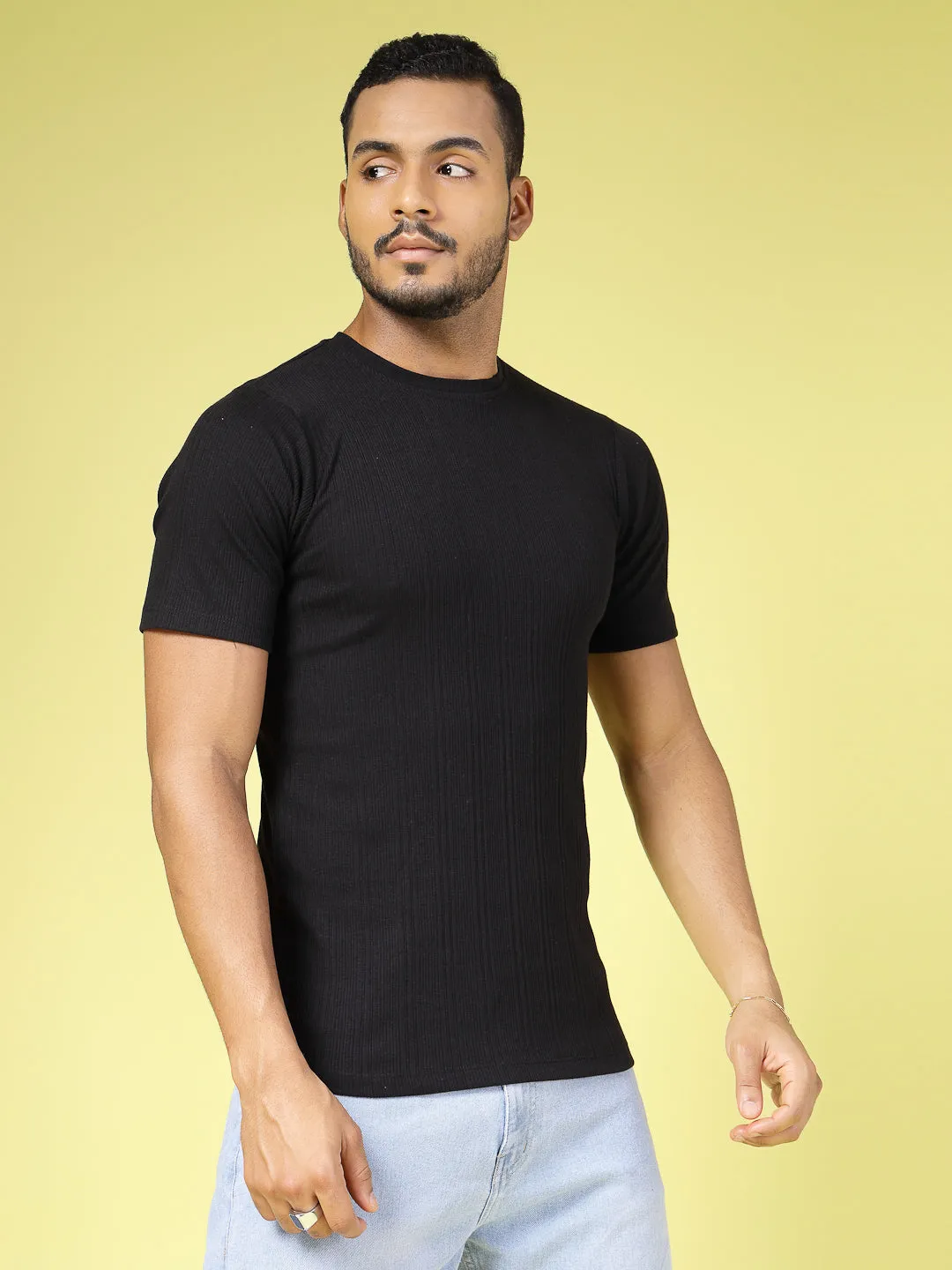 Self Textured Slim Fit T-Shirt