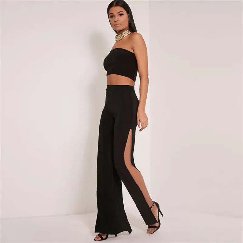 Sexy Split High Waist Wide Leg Pants Women 2017 Female Trousers Casual Summer Beach Long Loose Pants