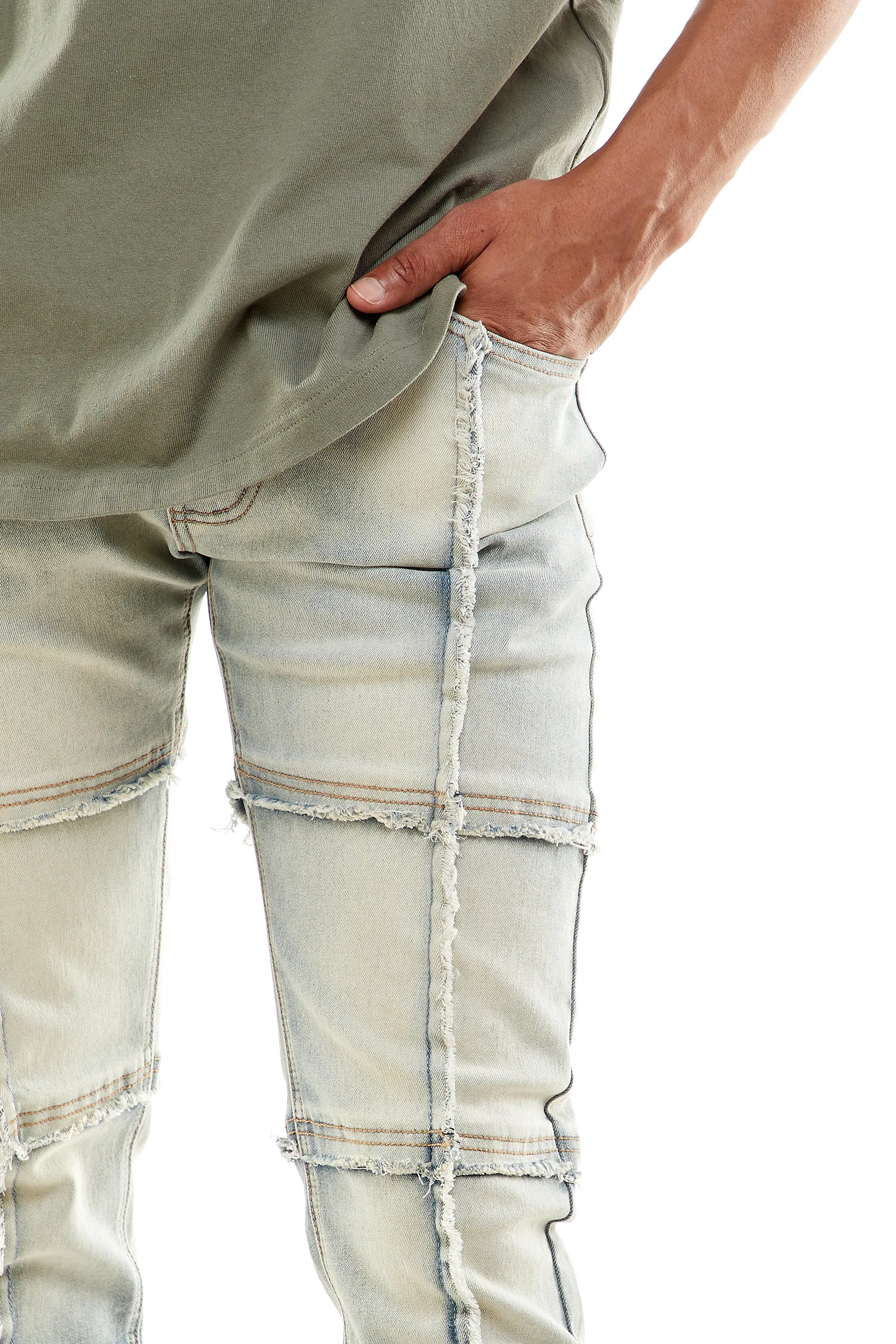 Stacked Cut Sew Jeans for Men