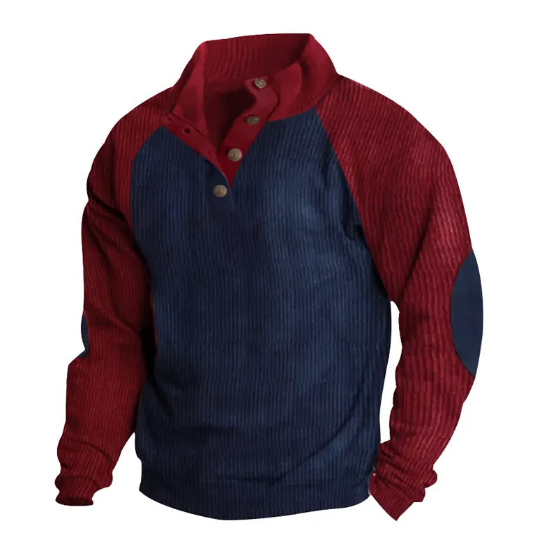 Stand Collar Loose Corduroy Long-sleeved Men Sweatshirts