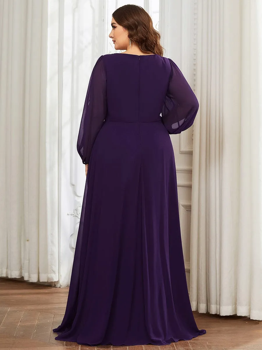 Stylish Plus Size Chiffon Formal Evening Dresses with Long Lantern Sleeves