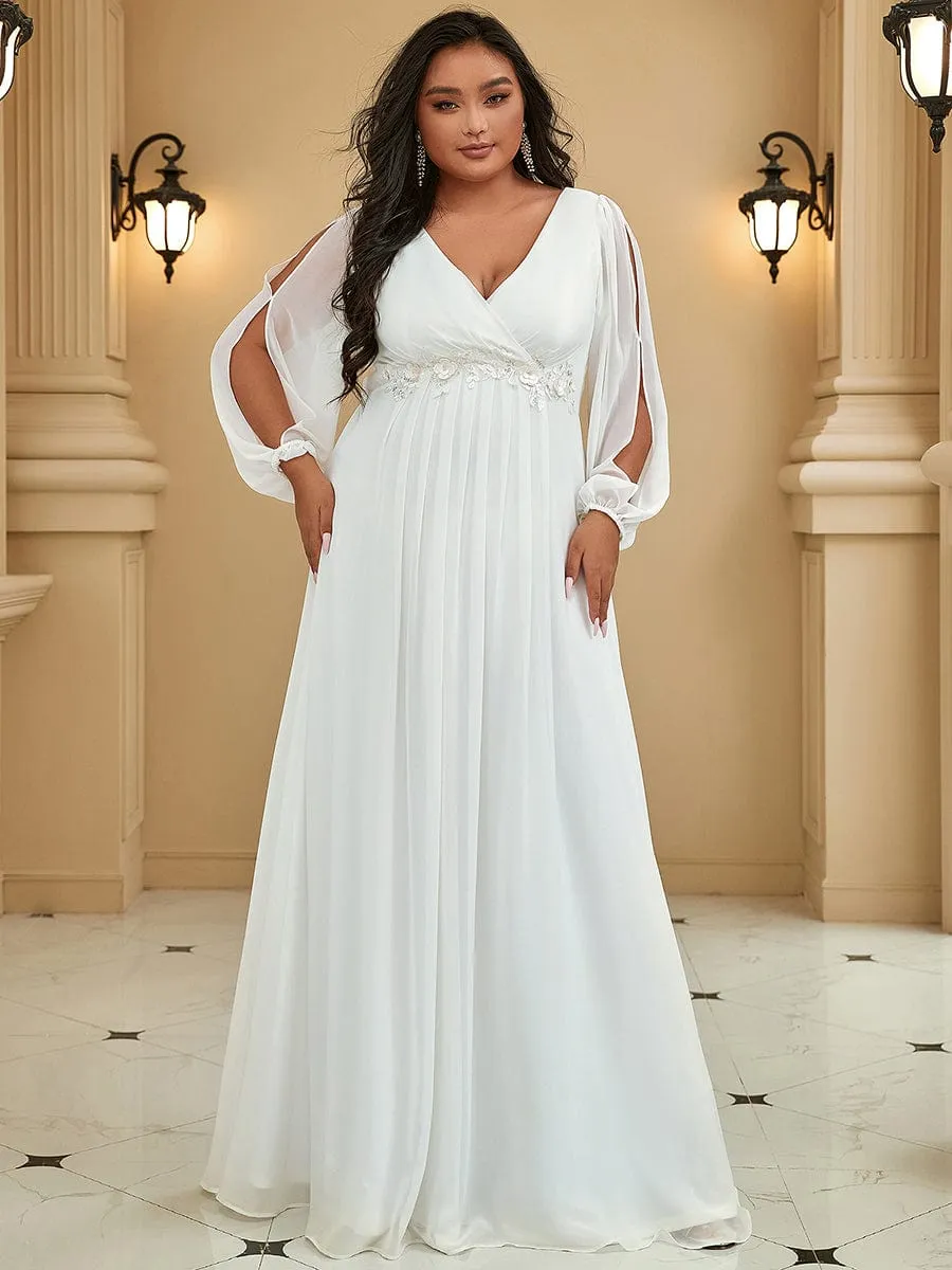 Stylish Plus Size Chiffon Formal Evening Dresses with Long Lantern Sleeves