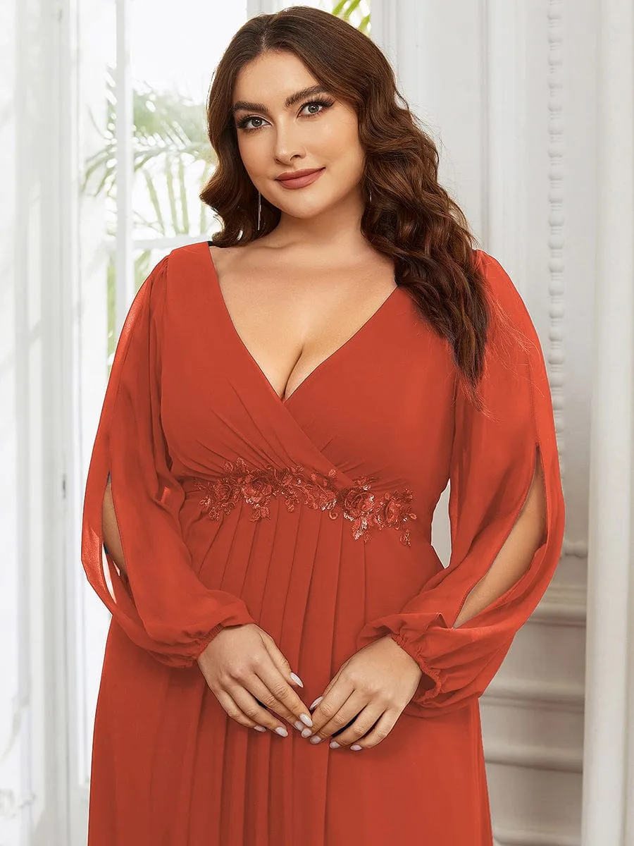 Stylish Plus Size Chiffon Formal Evening Dresses with Long Lantern Sleeves