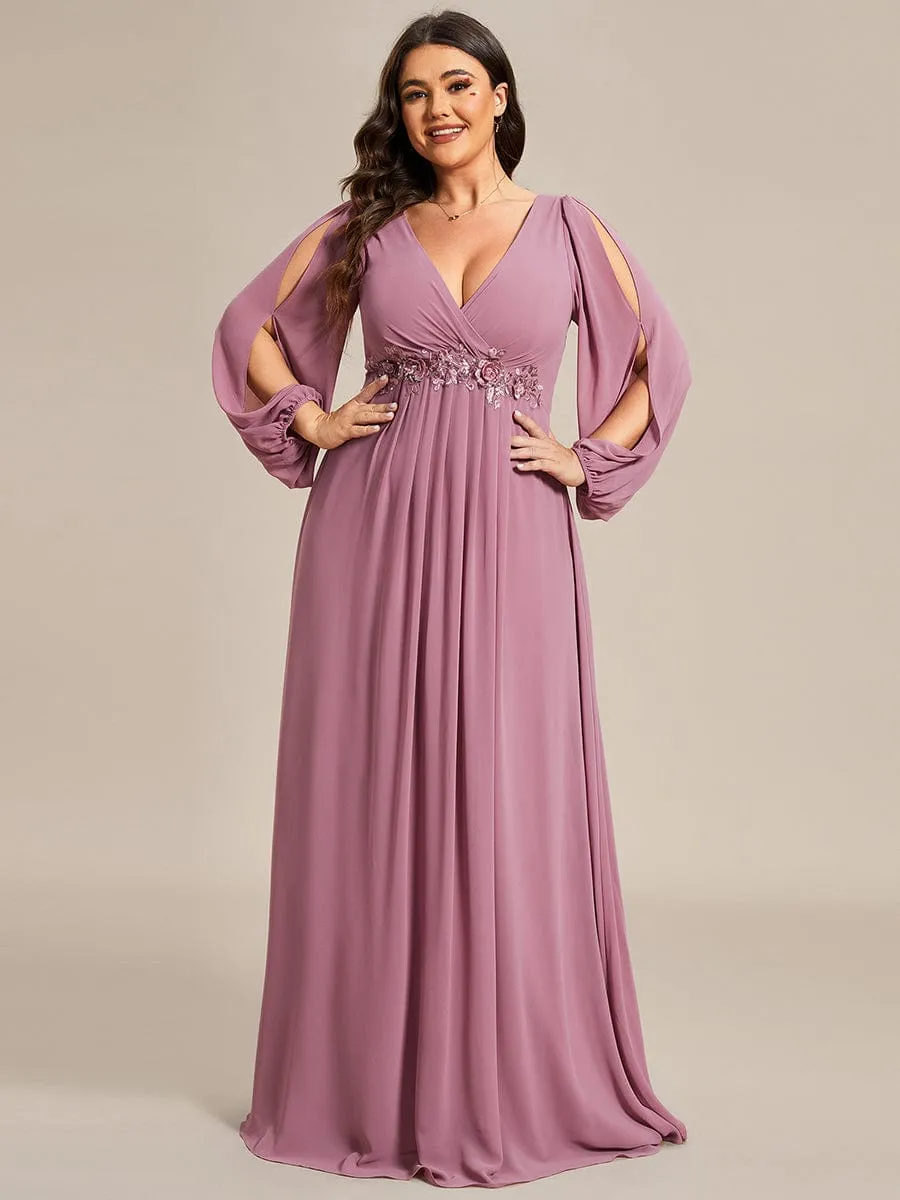 Stylish Plus Size Chiffon Formal Evening Dresses with Long Lantern Sleeves