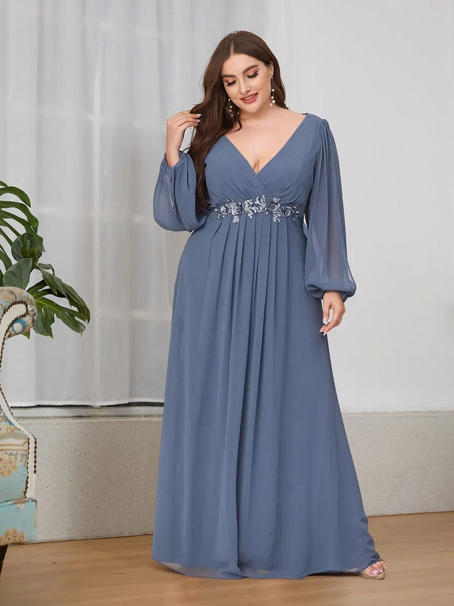 Stylish Plus Size Chiffon Formal Evening Dresses with Long Lantern Sleeves