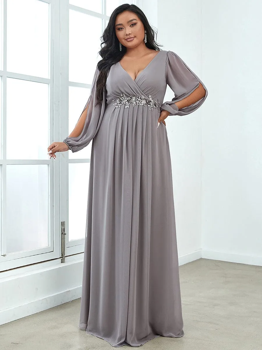 Stylish Plus Size Chiffon Formal Evening Dresses with Long Lantern Sleeves