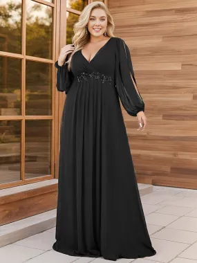 Stylish Plus Size Chiffon Formal Evening Dresses with Long Lantern Sleeves