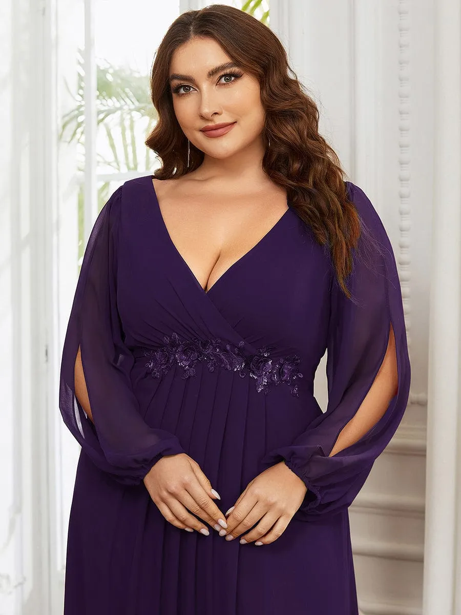 Stylish Plus Size Chiffon Formal Evening Dresses with Long Lantern Sleeves