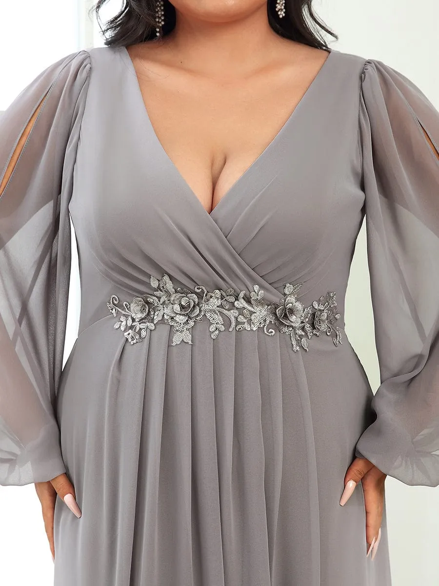 Stylish Plus Size Chiffon Formal Evening Dresses with Long Lantern Sleeves