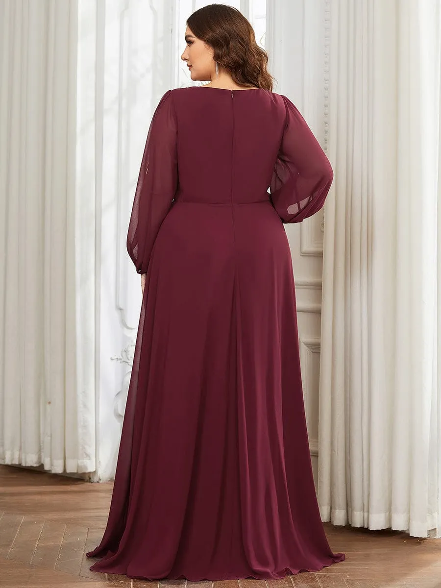 Stylish Plus Size Chiffon Formal Evening Dresses with Long Lantern Sleeves