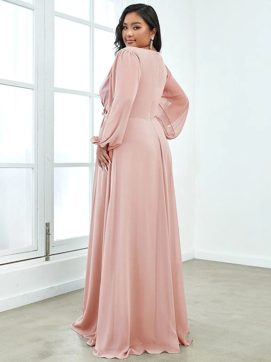 Stylish Plus Size Chiffon Formal Evening Dresses with Long Lantern Sleeves