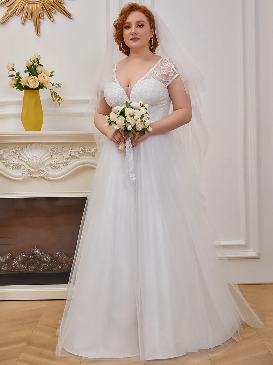 Trendy Deep V Neck Tulle Wholesale Wedding Dress