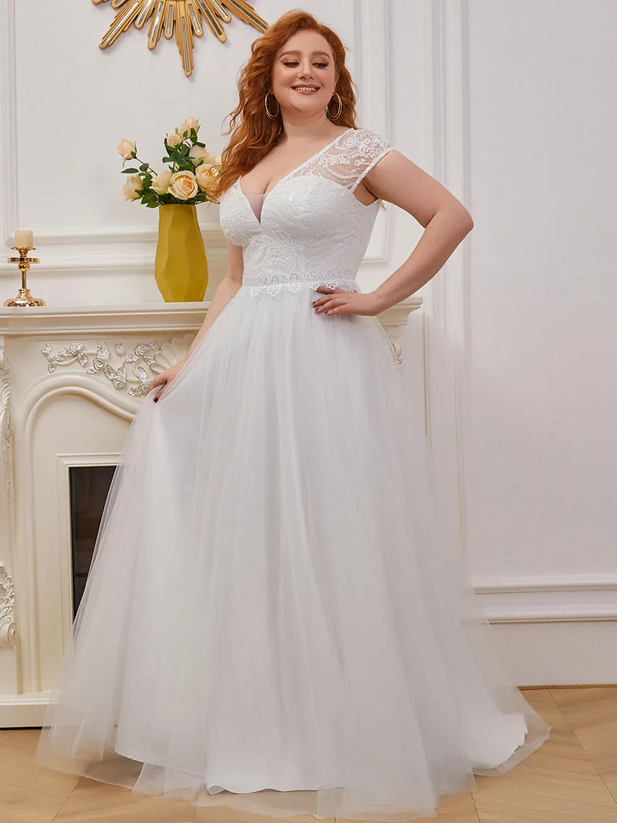 Trendy Deep V Neck Tulle Wholesale Wedding Dress