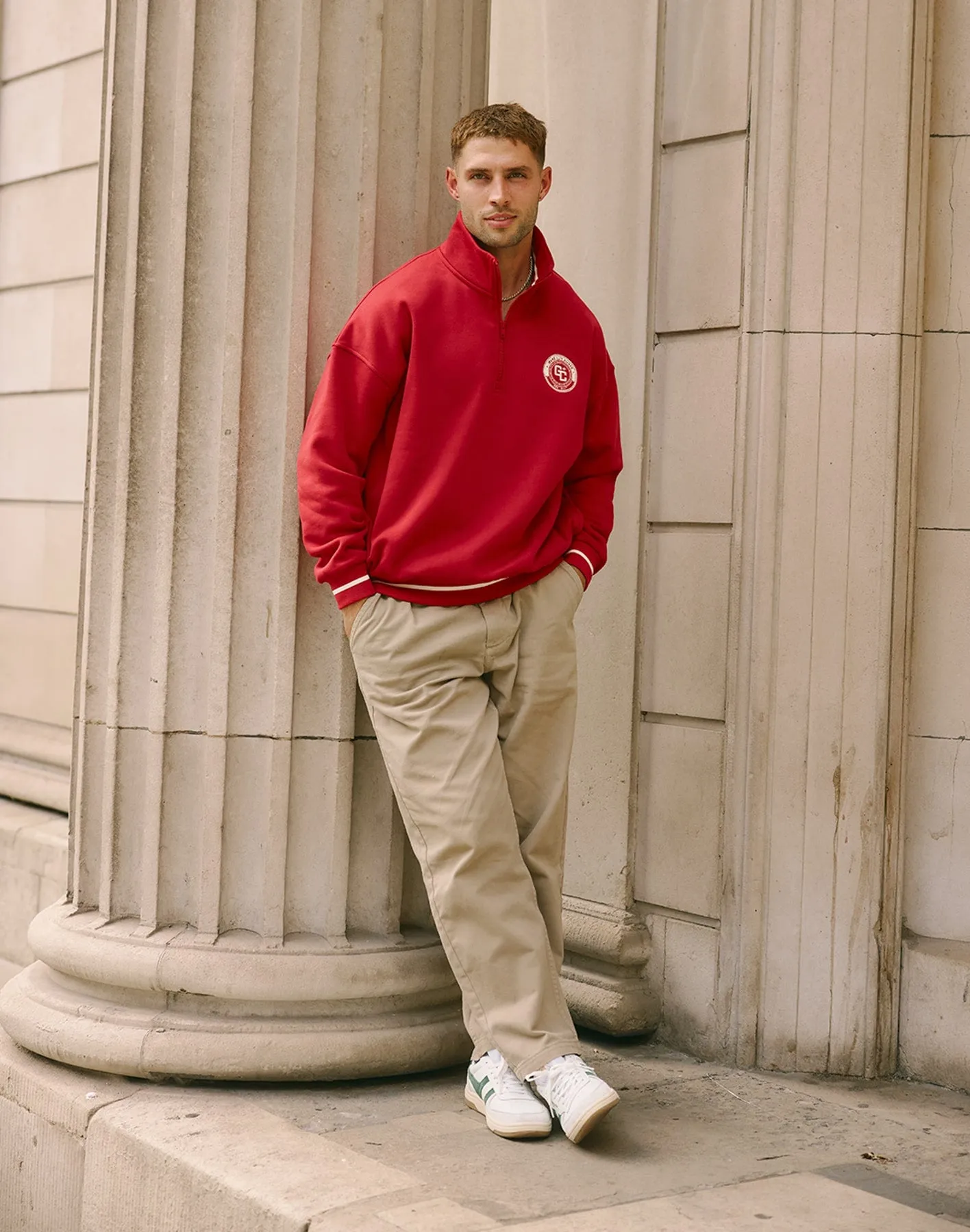 Varsity Funnel Neck Zip Sweatshirt in Crimson Red