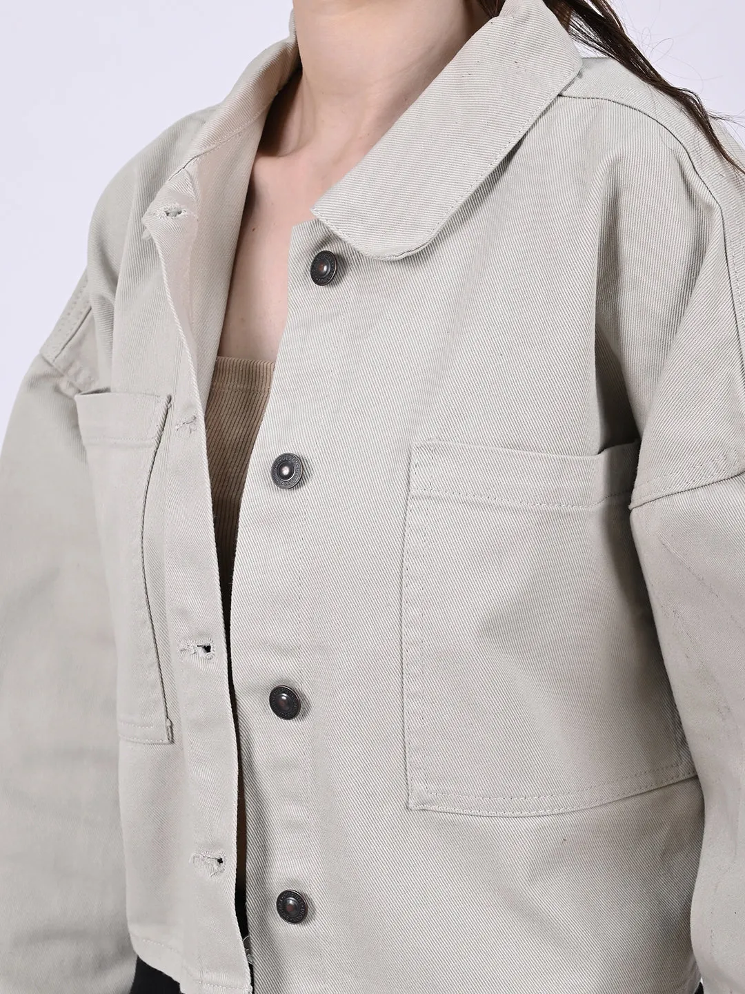 Women Beige Crop Jacket