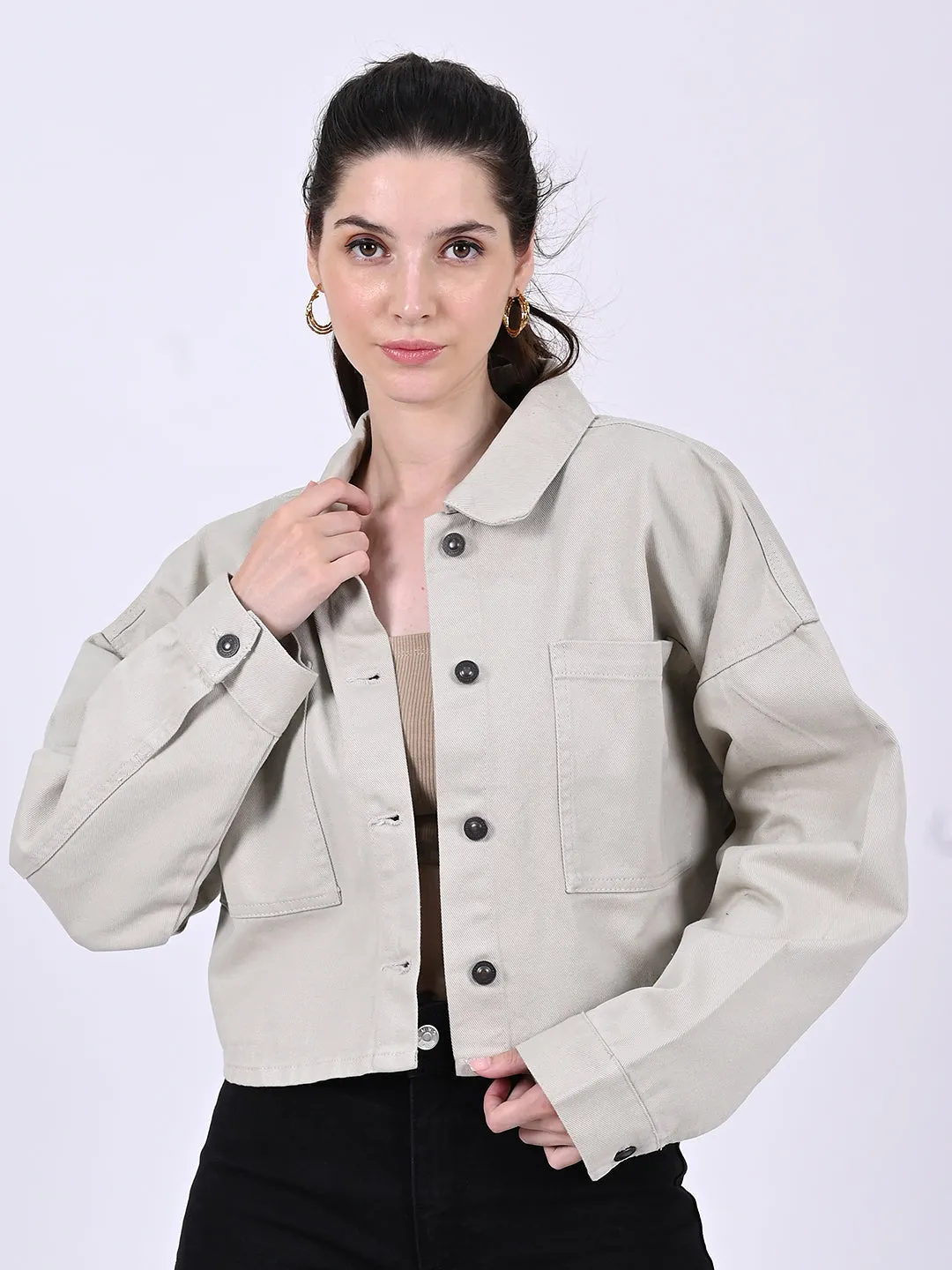 Women Beige Crop Jacket