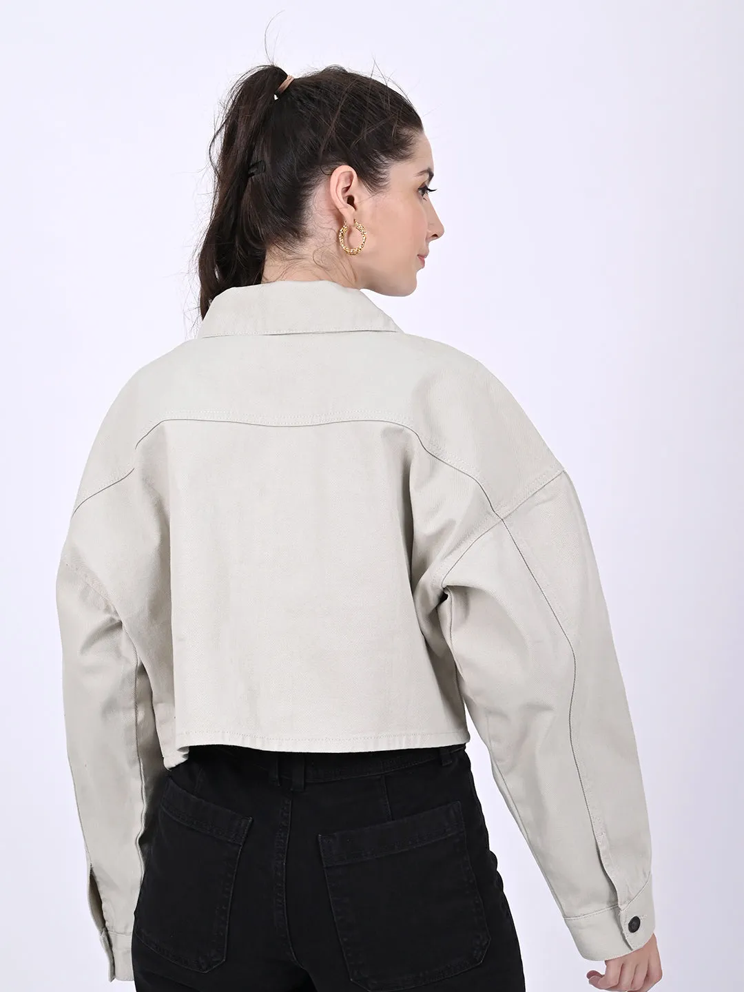 Women Beige Crop Jacket