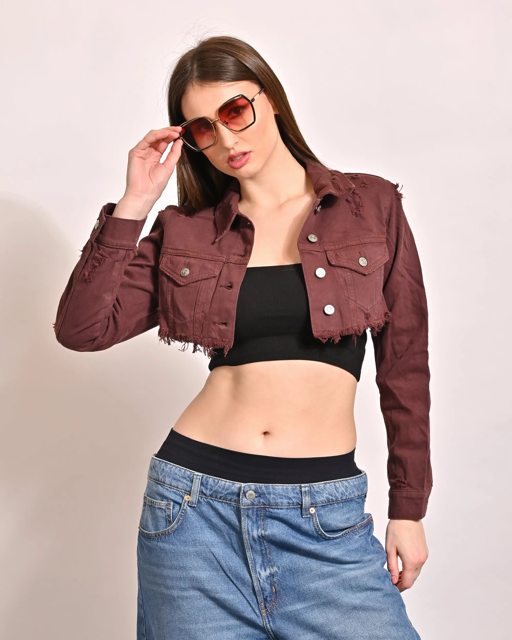 Women Brown Crop Jacket