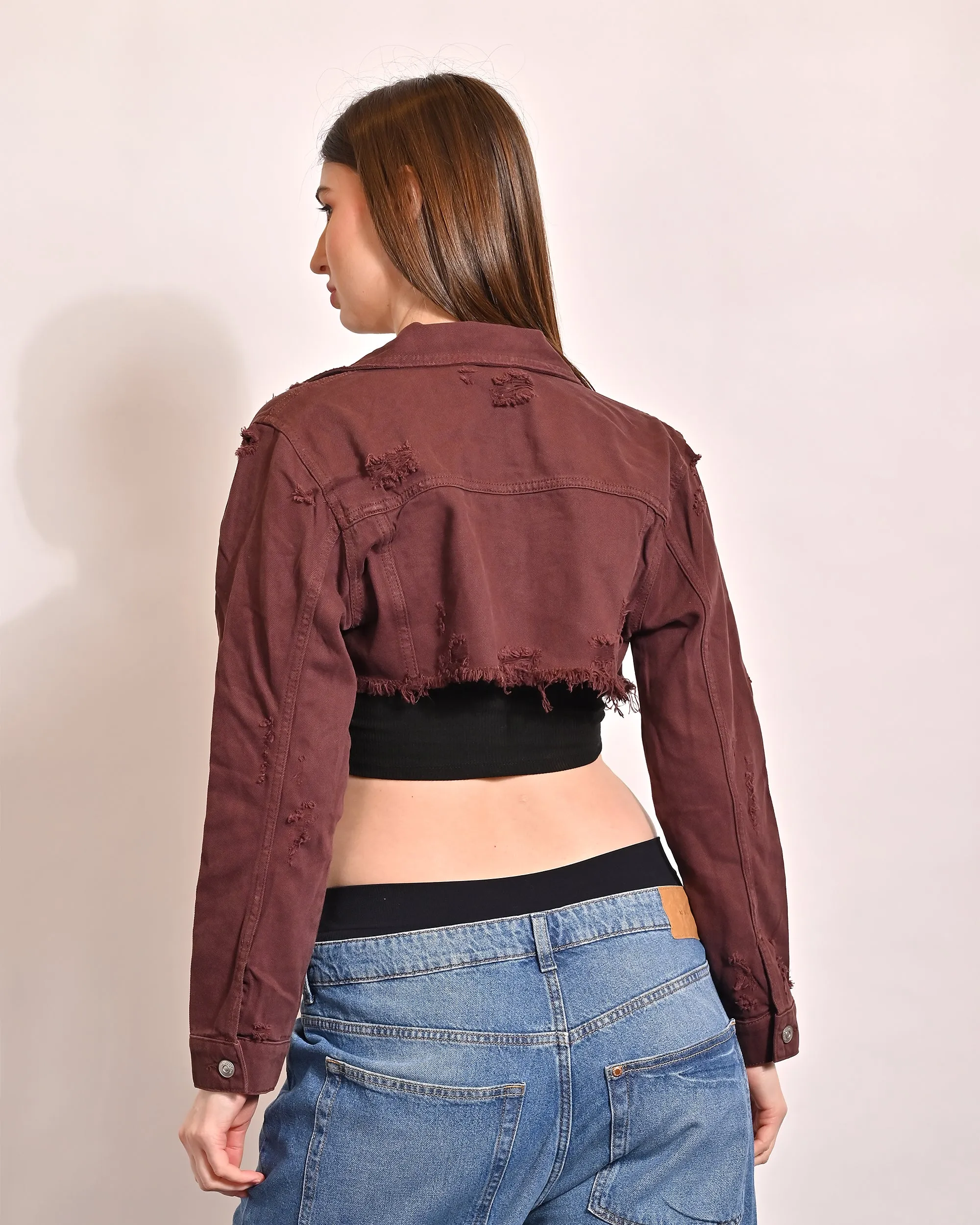 Women Brown Crop Jacket