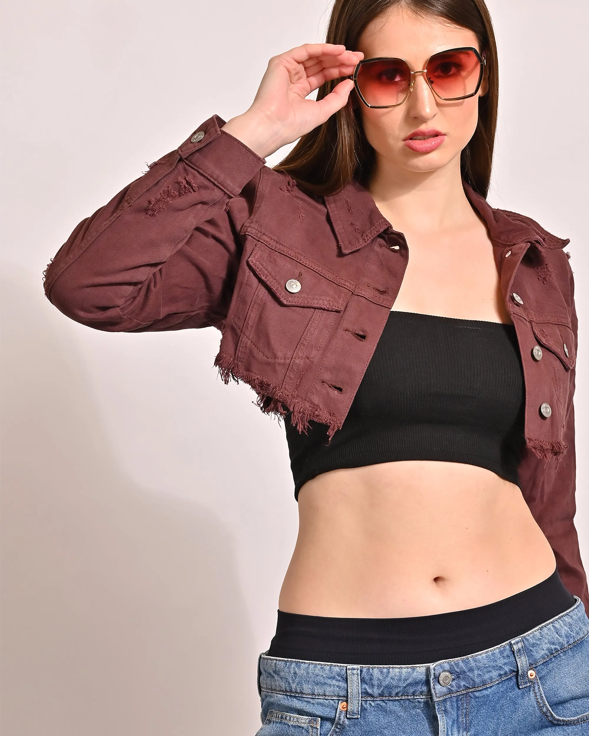 Women Brown Crop Jacket