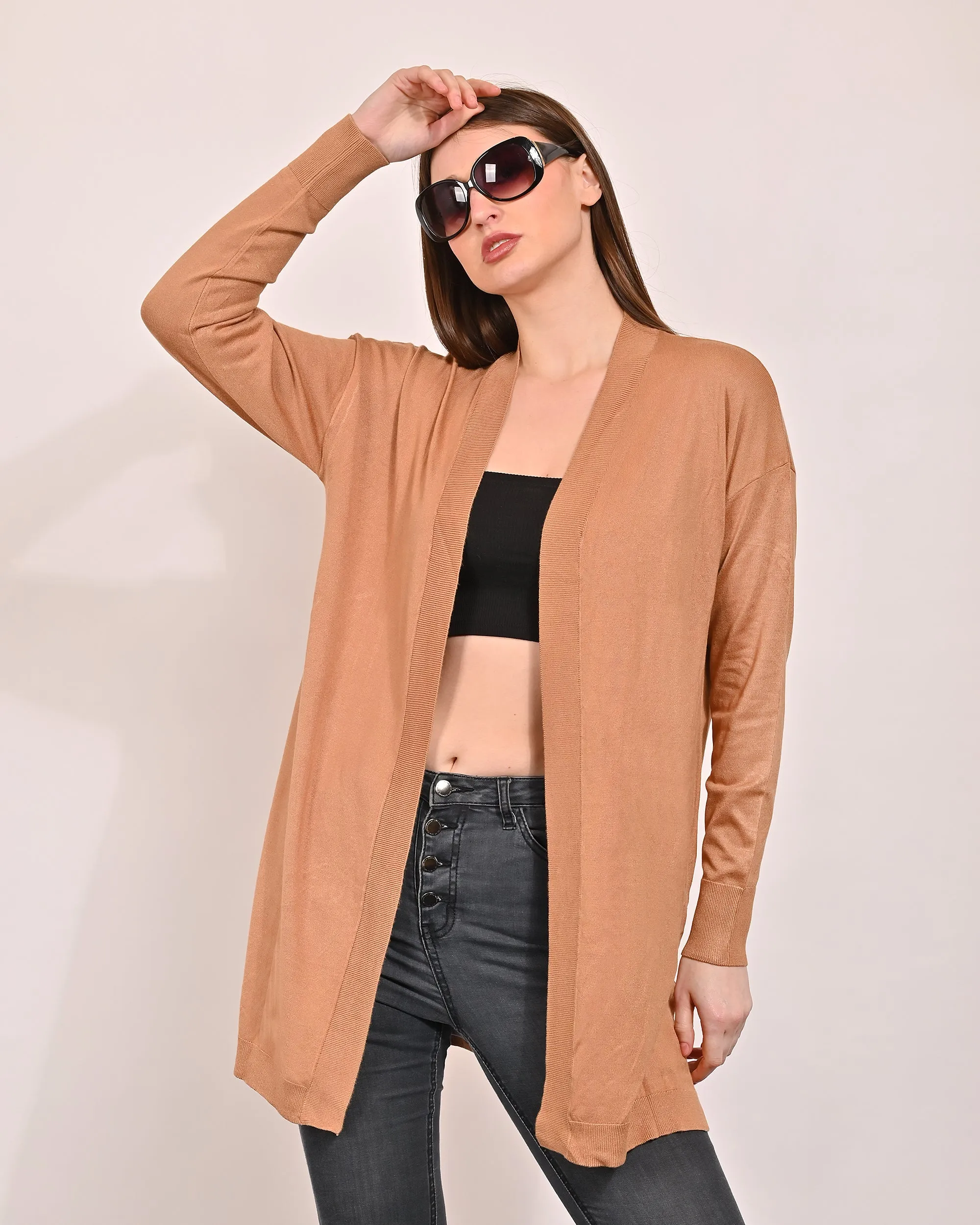 Women Brown Open Shrug