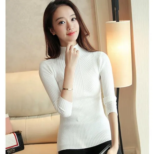 Women Fashion Sweater 2018 New Autumn Winter Gray Red Black Tops Women Knitted Pullovers Long Sleeve Shirt Female Brand Clothing