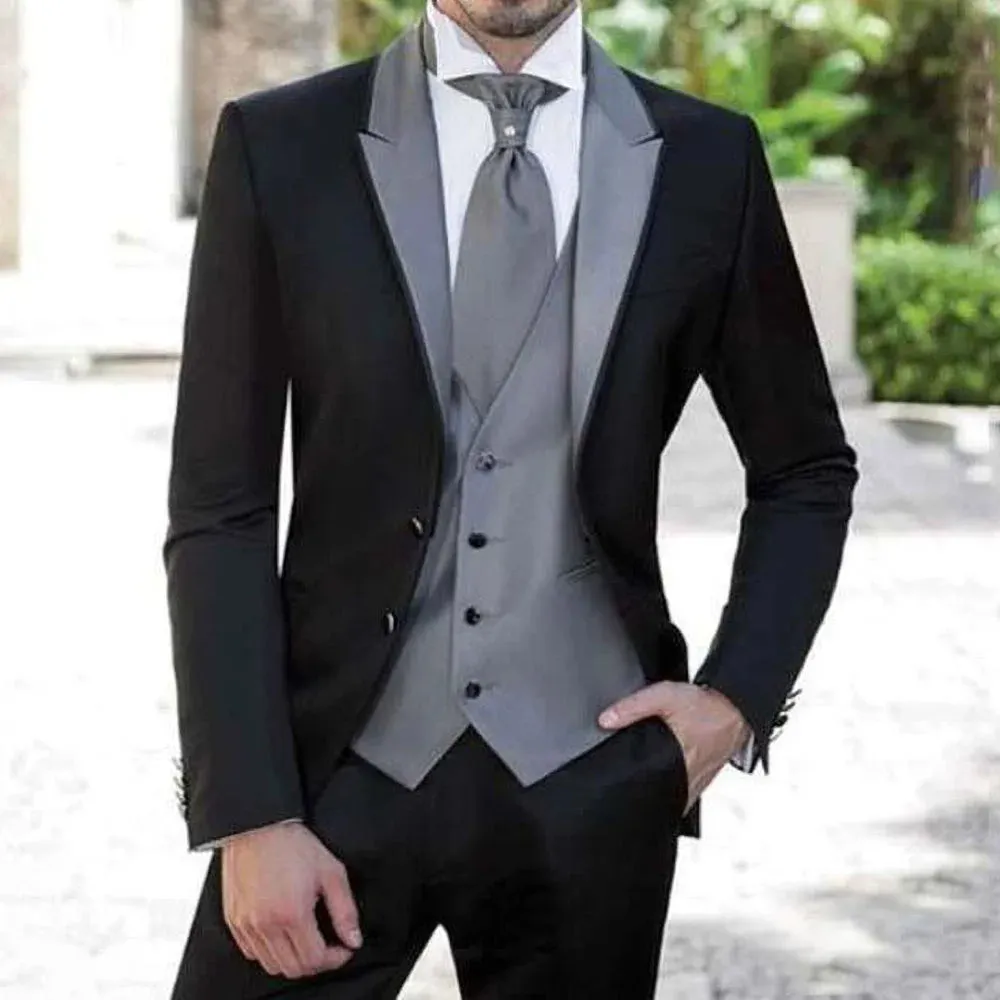 Xituodai 2024 New Arrival Black Flower Male Suit Slim Groom Tuxedo Casual Formal Wedding Suits For Men 3 Piece Set (Blazer Pants Vest)