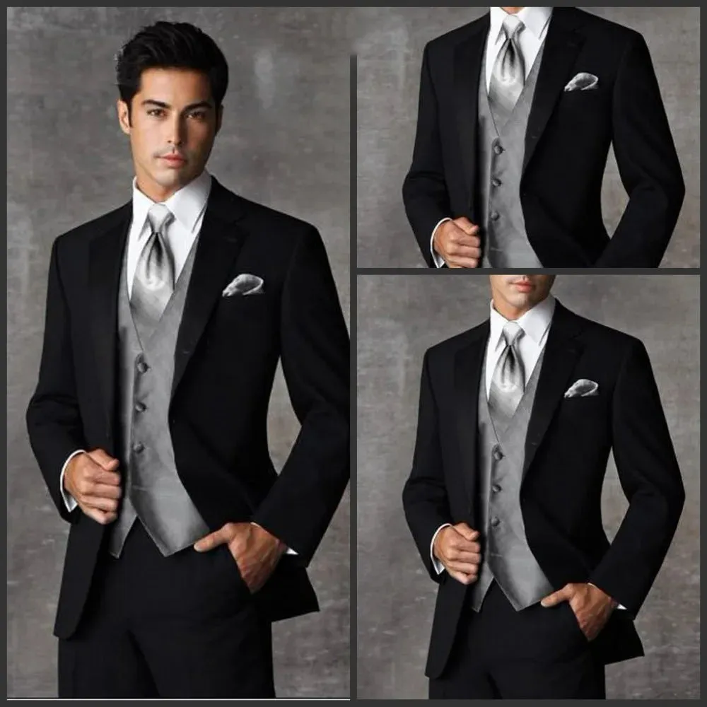 Xituodai 2024 New Arrival Black Flower Male Suit Slim Groom Tuxedo Casual Formal Wedding Suits For Men 3 Piece Set (Blazer Pants Vest)