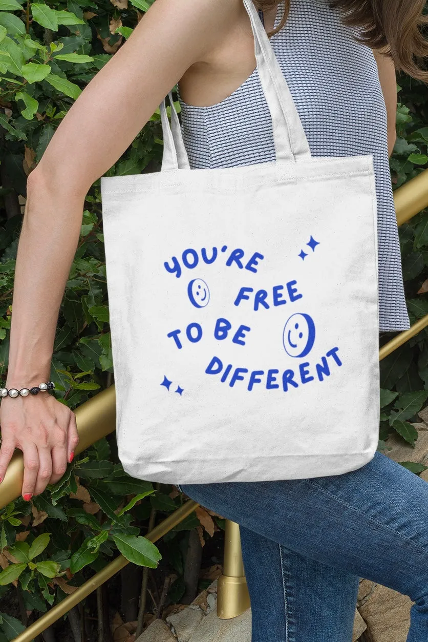 You're Free To Be Different White Tote Bag With Zipper